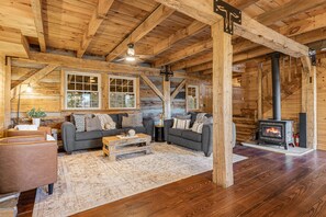 TV connectée, cheminée, livres