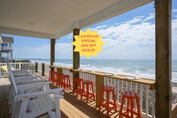 Top partially-covered deck with bar ledge and plenty of seating!