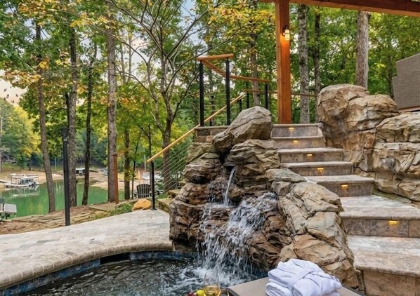 Property grounds - Luxury Lakefront retreat. Privacy gate, pool and outdoor kitchen (Buford)