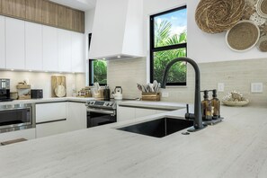 Fridge, microwave, oven, stovetop - Gulf Haven Hideaway: Naples 4BD Oasis - Pool + Spa (Naples)