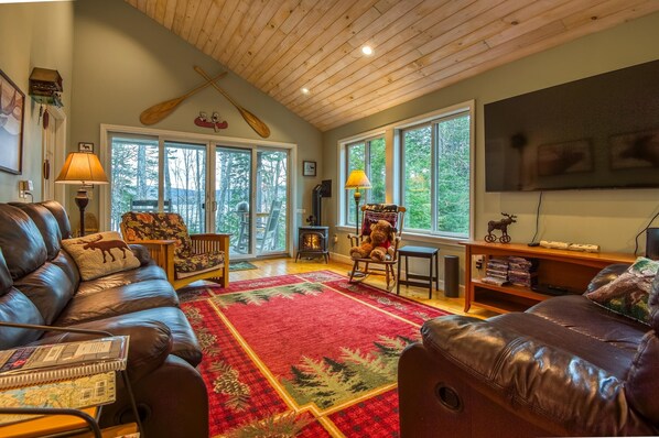 Téléviseur connecté, foyer, lecteur de DVD, livres