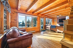 Smart TV, fireplace, foosball