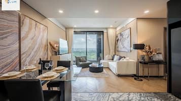 Căn hộ Premium, 1 phòng ngủ, ban công, quang cảnh thành phố | Bếp riêng | Tủ lạnh, lò vi sóng, bếp nấu, vỉ nướng