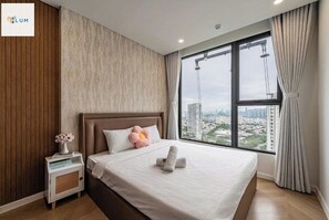 总统公寓, 1 间卧室, 露台, 城市景观 | 高档床上用品、迷你吧、办公桌、笔记本电脑工作区