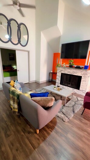 Smart TV, fireplace, video games