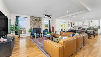 Smart TV, fireplace, video games, foosball