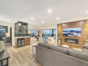 Smart TV, fireplace, table tennis, books