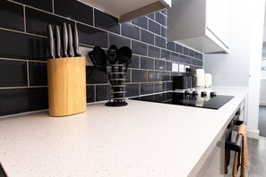 Fridge, microwave, oven, dishwasher