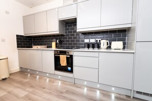 Fridge, microwave, oven, dishwasher