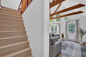 Interior - Pocono Chalet | Vaulted Pine Ceilings | Pet Friendly | Hot Tub (Albrightsville)