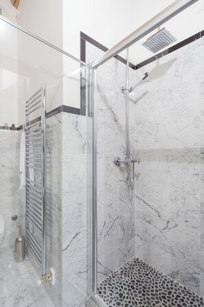 Regadera, secadora de cabello, bidet, toallas 
