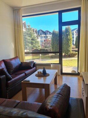 Smart-TV, Tischtennisplatte, Bücher