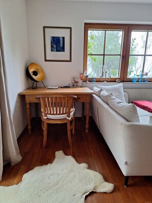 Smart TV, fireplace, ping pong, books