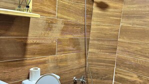 A bathroom with a toilet, bidet, and shower. - Taksim Plaza Suite (Istanbul)
