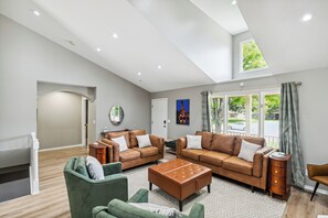 Smart TV, fireplace, video games, foosball