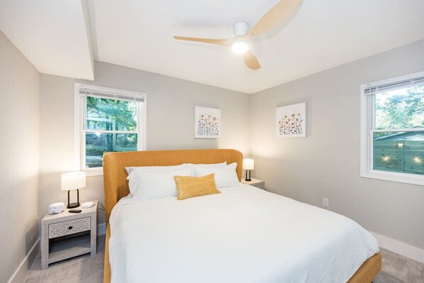 1 bedroom, desk, iron/ironing board, travel cot