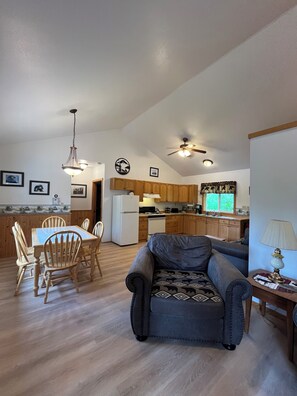 TV, DVD player, books, video library