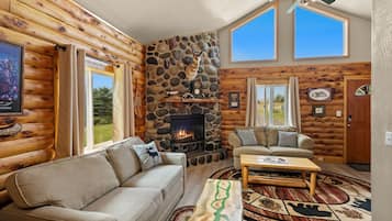 Smart TV, chimenea y libros