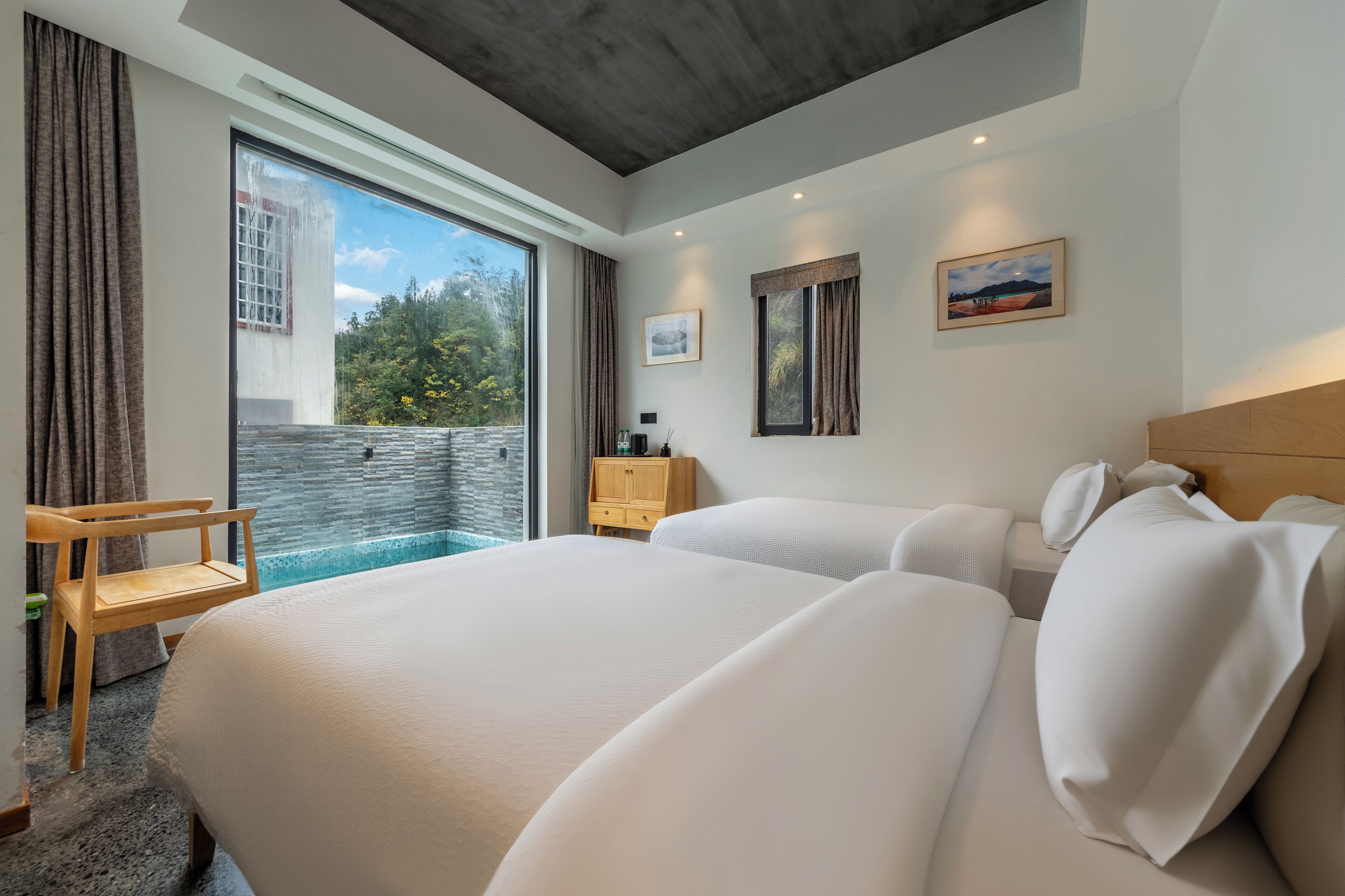 Premium bedding, pillow-top beds, blackout curtains, soundproofing