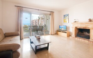TV, fireplace