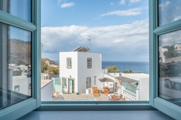Interior - Room 'Double Sea View No 2' with Sea View, Wi-Fi and Air Conditioning (Patmos)