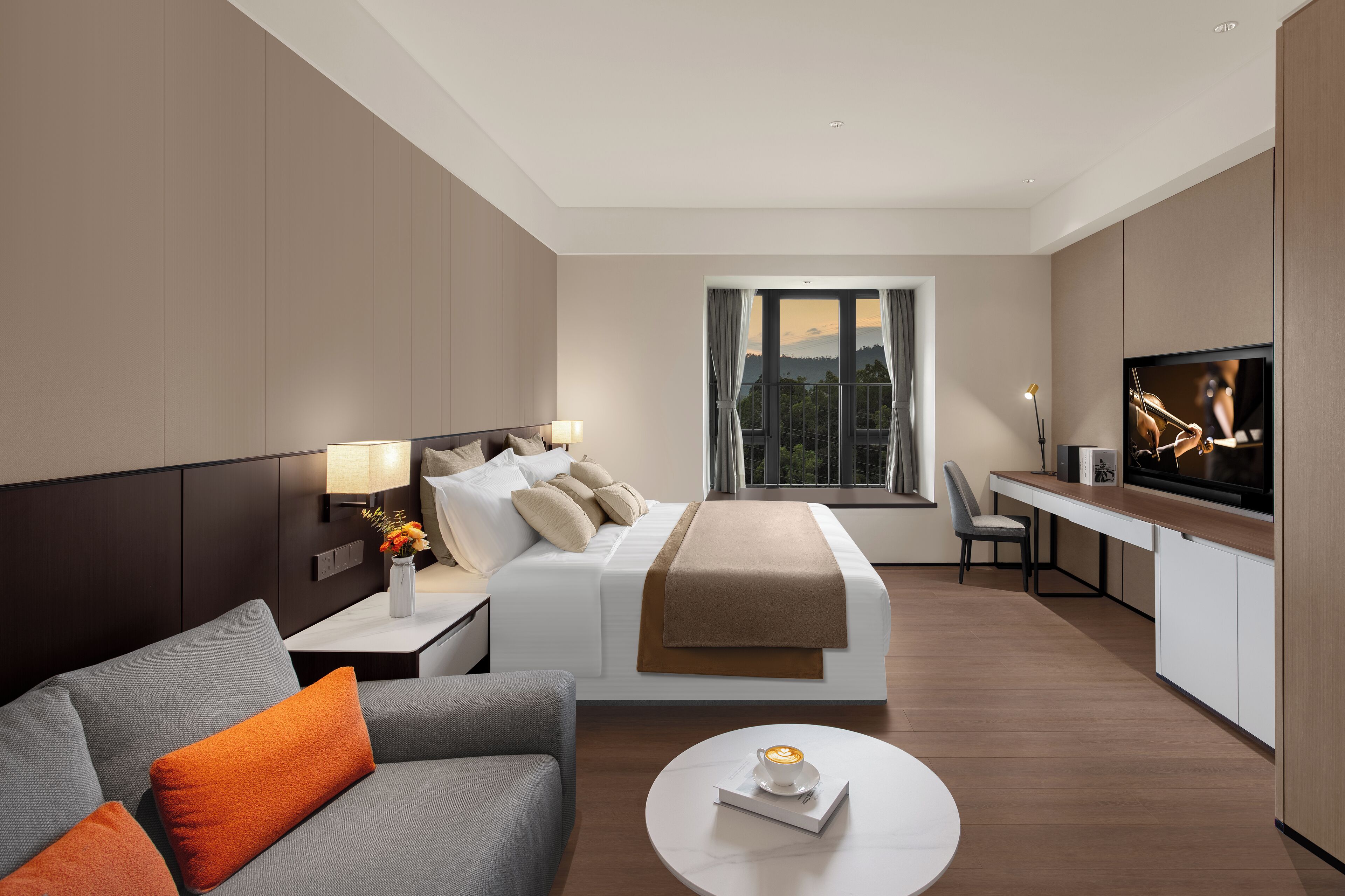 Monolocale Deluxe (with View) | Copriletto in piuma, una cassaforte in camera, una scrivania