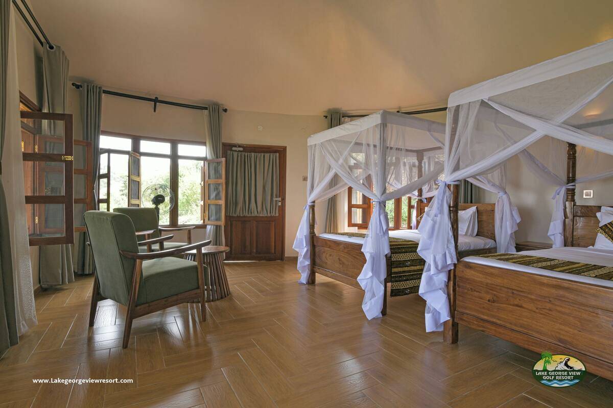 Deluxe Twin Room, Lake View | Bathroom | Separate tub and shower, hair dryer, slippers, towels
