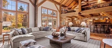 Smart TV, chimenea, libros