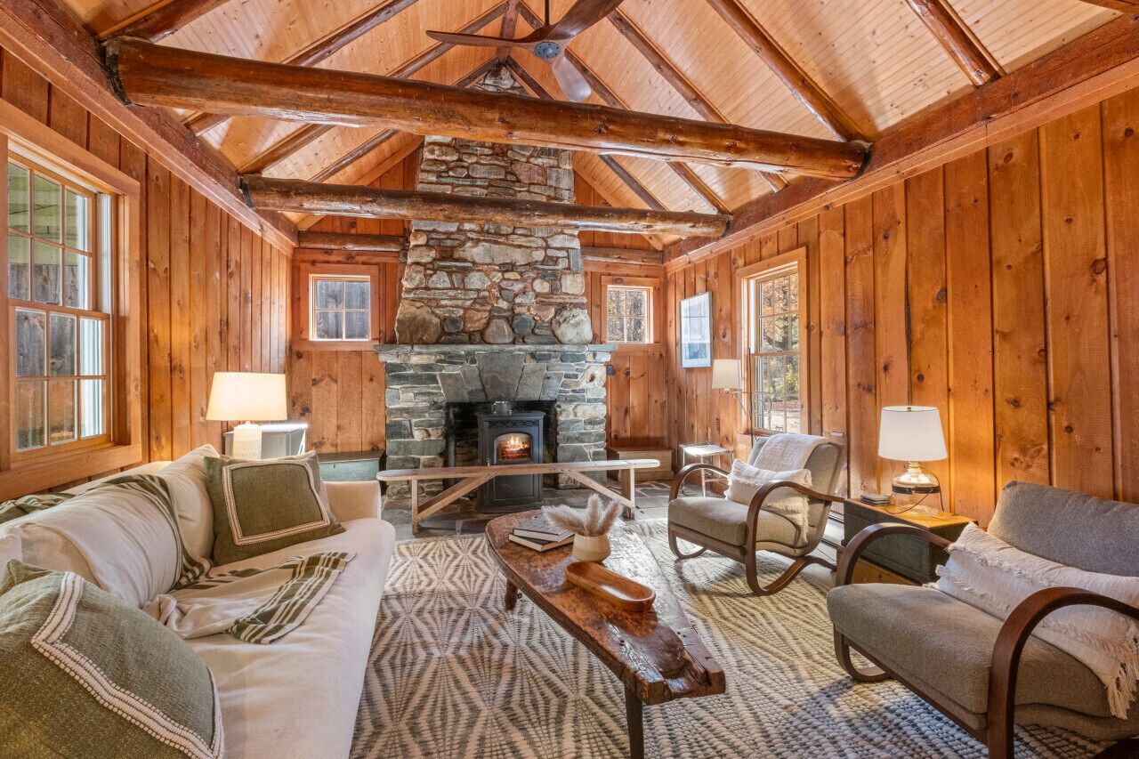 TV connectée, cheminée, livres