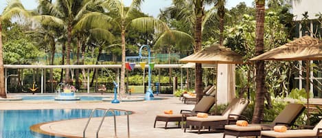 2 outdoor pools, open 6:00 AM to 8:00 PM, pool umbrellas, sun loungers