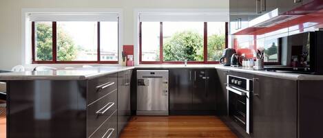 Microwave, oven, stovetop, dishwasher