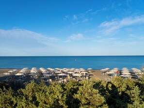 전용 해변, 일광 욕 의자, 비치 파라솔, 비치 바