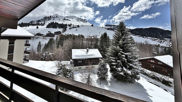 A snowy mountain landscape with buildings and trees. - Spacious 2-room apartment for 5 people in Chinaillon (Le Grand-Bornand)