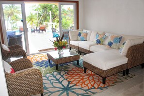 Living area - Beach Front Villa Orchid with private pool (Palmetto Bay)