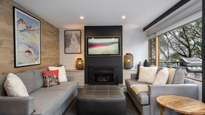 TV, fireplace