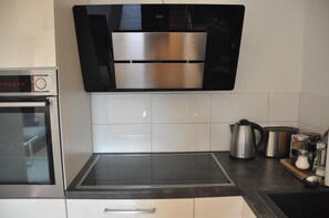 Fridge, microwave, oven, stovetop - Marburg - 2-room APARTMENT in the GREEN, GARDEN, TERRACE, QUIET, GREAT PANORAMIC VIEW! (Marburg)