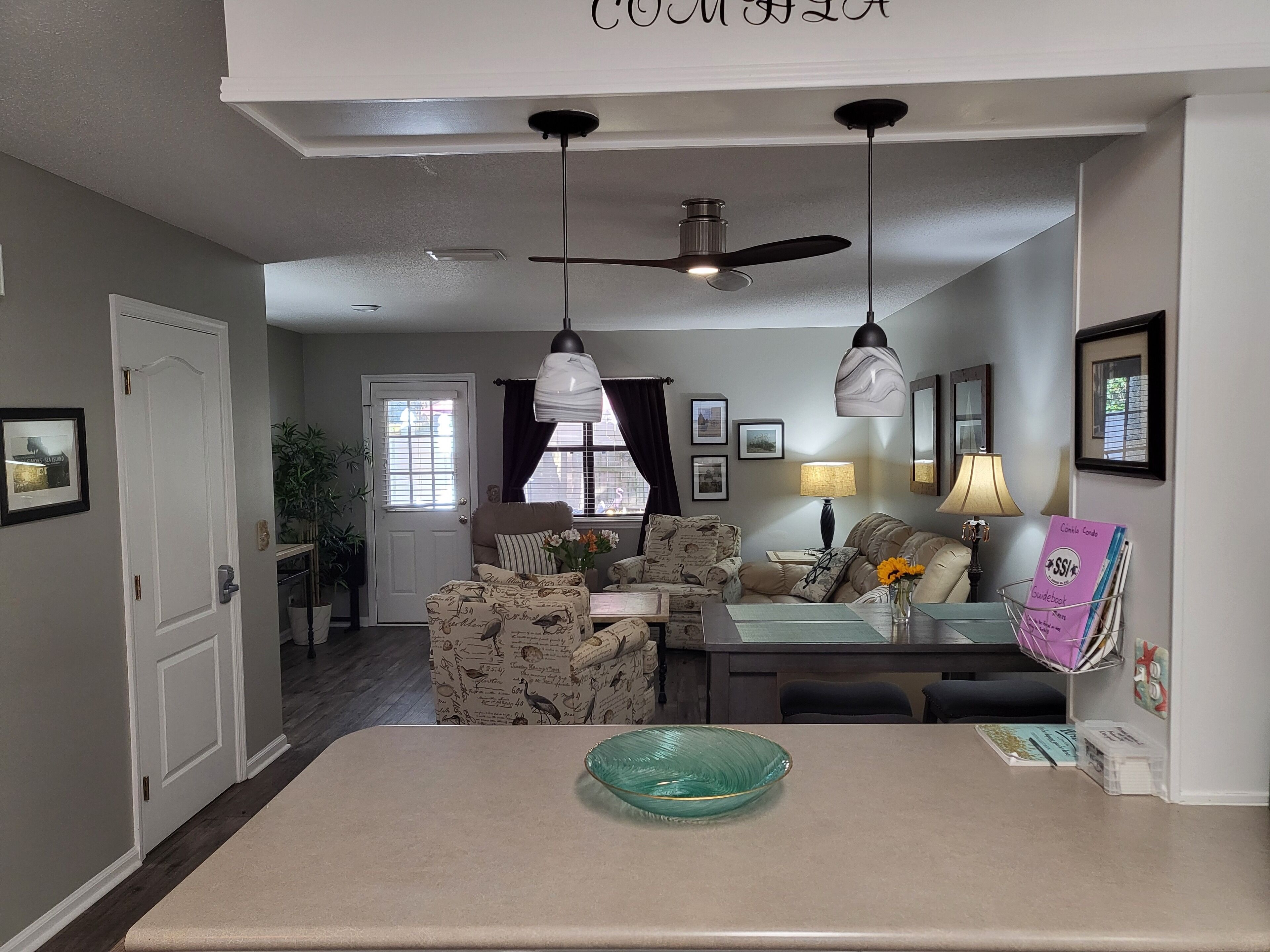 View of living area from Kitchen - socialize while you whip up a meal