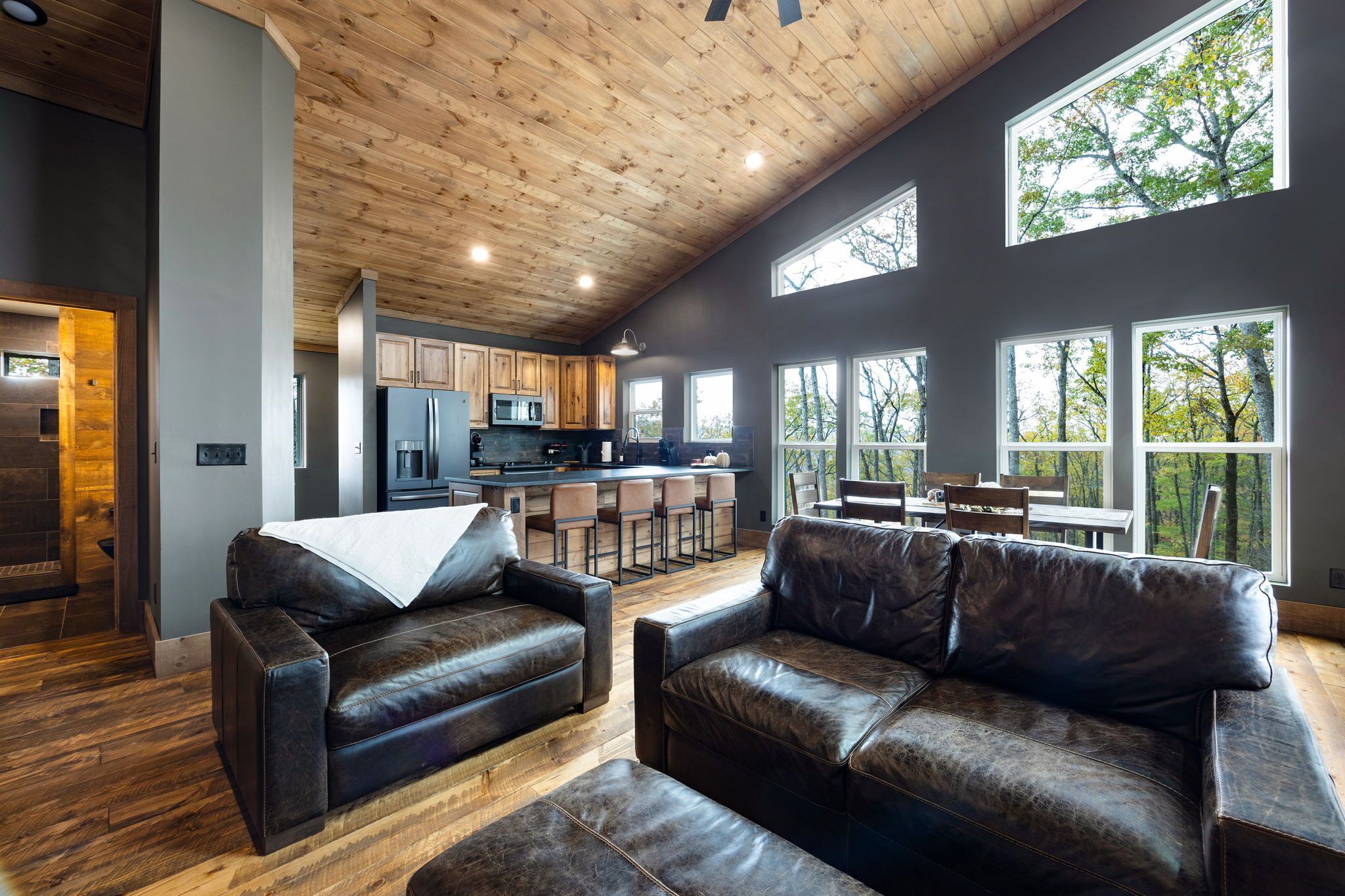 Smart TV, fireplace, foosball