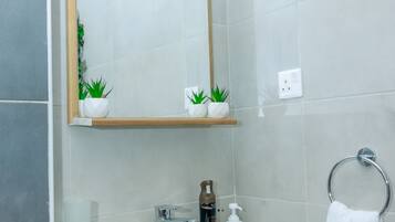 Douche, bidet, serviettes fournies, savon