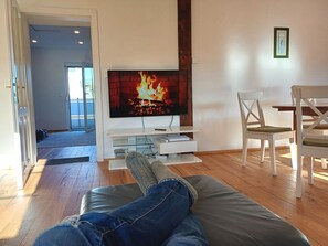 Smart TV, DVD player, books