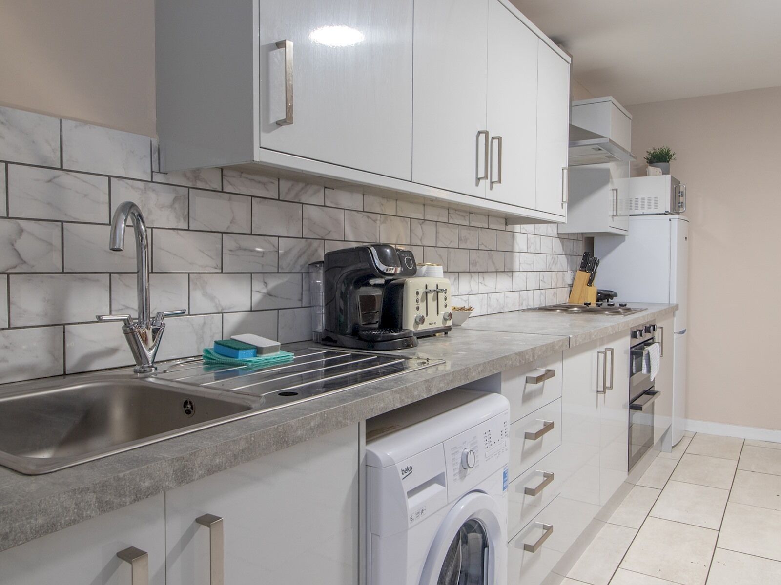 Fridge, microwave, oven, dishwasher