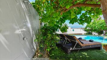 Outdoor pool, pool loungers