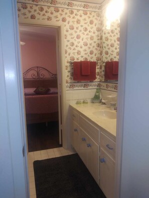 Secadora de cabello, toallas, jabón, papel de baño