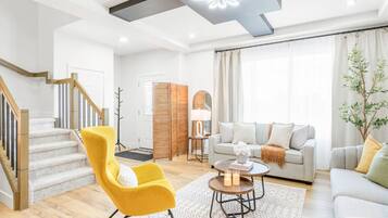 Smart TV, chimenea y libros