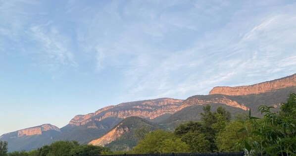 A mountainous landscape with a clear sky.