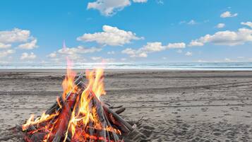 On the beach, beach towels