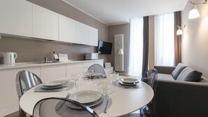 Apartment | Private kitchen | Fridge, microwave, coffee/tea maker, electric kettle