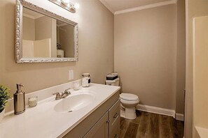 Shower, towels, soap, toilet paper