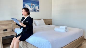Desk, free WiFi, bed sheets