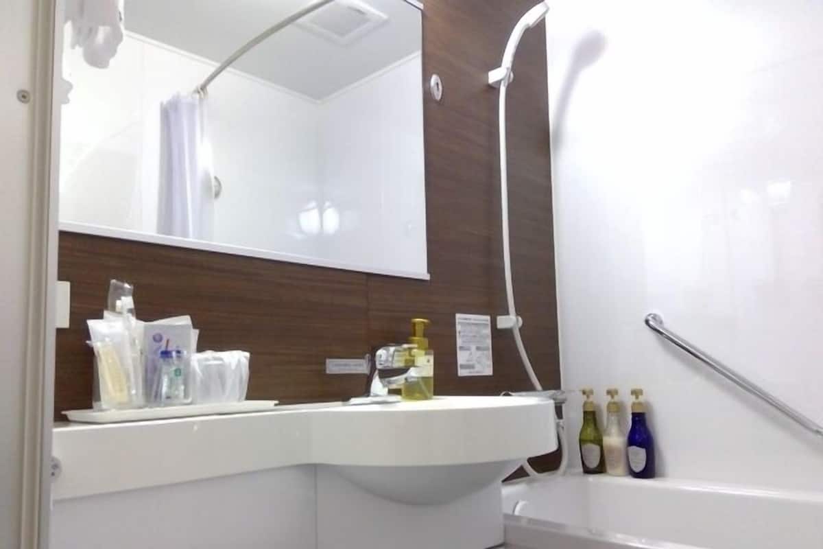 Combined shower/bathtub, free toiletries, hair dryer, slippers